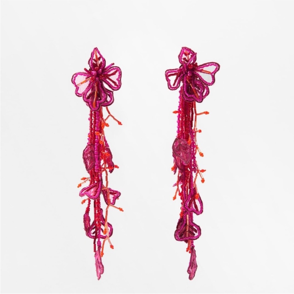 NWT Zara Limited Edition Floral Beaded Earrings - Picture 3 of 8